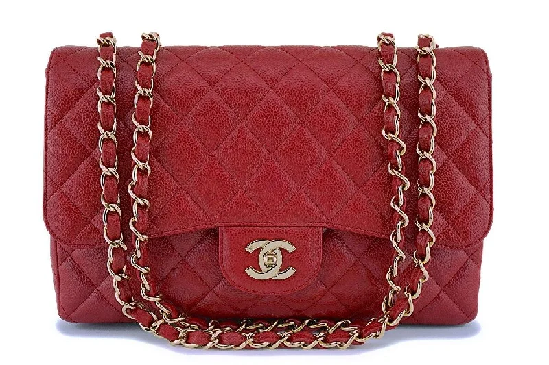 Chanel Red Caviar Jumbo Classic Flap Bag 24k GHW