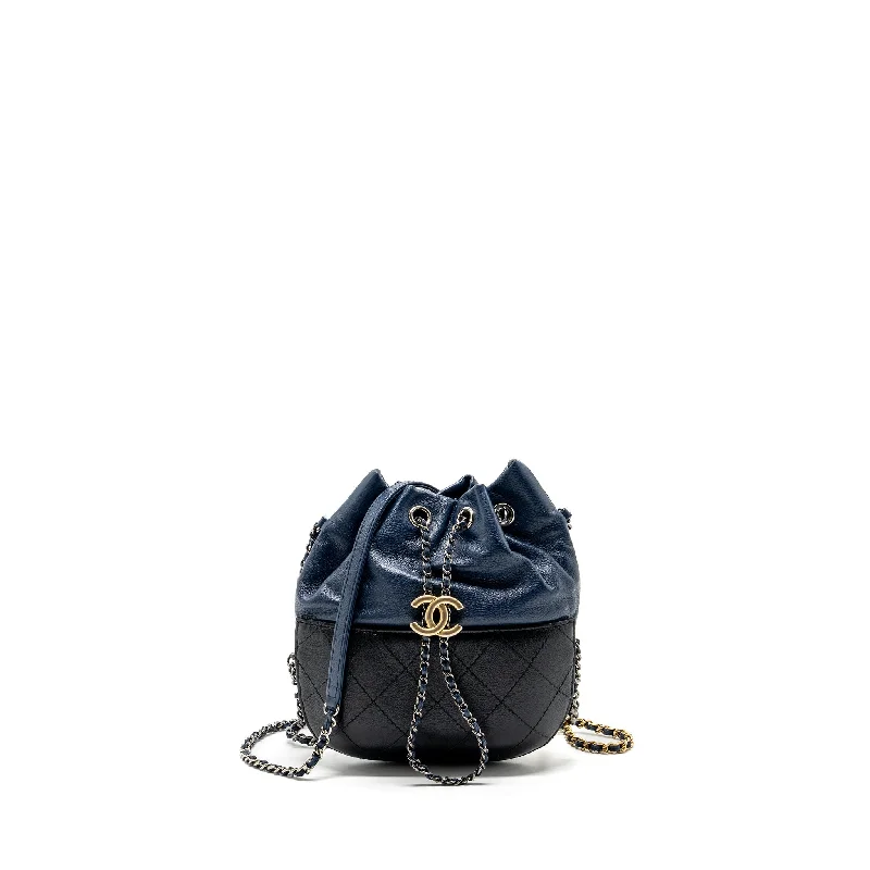 Chanel Small Bucket Bag Calfskin Navy/Black Multicolour Hardware