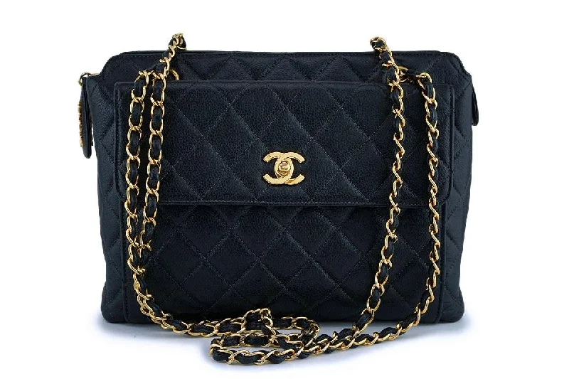 Chanel Vintage Black Caviar Flap Pocket Timeless Tote Bag 24k GHW