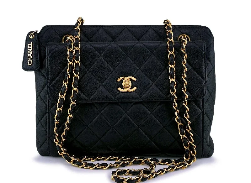 Chanel Vintage Black Caviar Flap Tote Bag 24k GHW