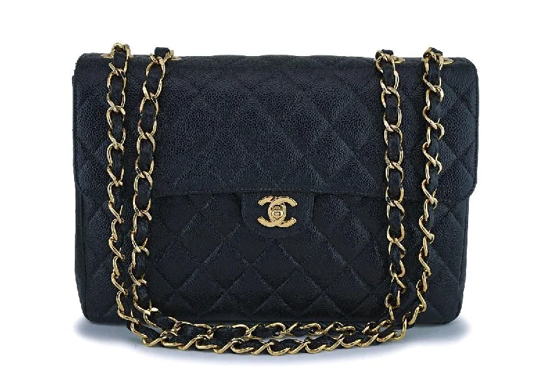 Chanel Vintage Black Caviar Jumbo Classic Flap Bag 24k GHW