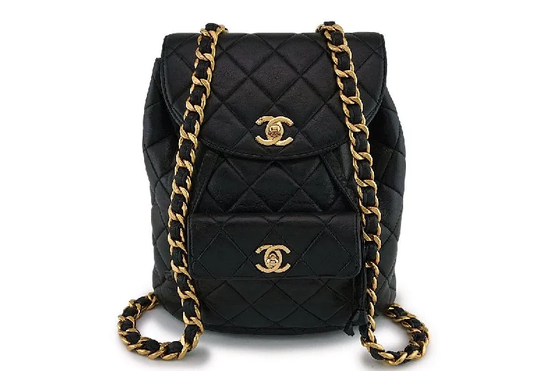 Chanel Vintage Black Lambskin Classic Quilted Backpack Bag 24k GHW