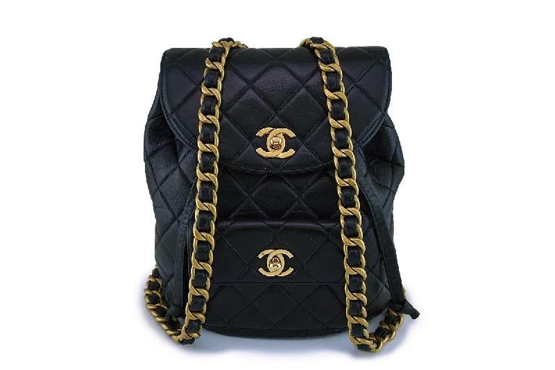 Chanel Vintage Black Lambskin Classic Quilted Backpack Bag 24k GHW