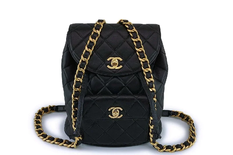 Chanel Vintage Black Lambskin Classic Quilted Backpack Bag 24k GHW