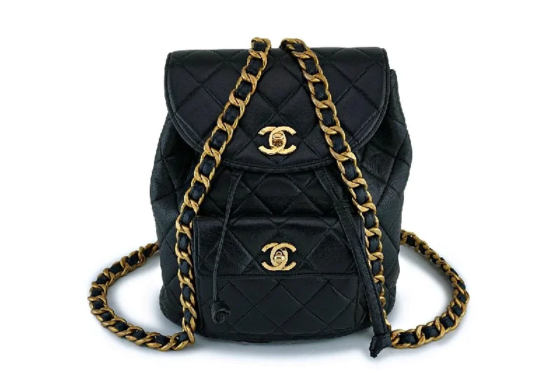 Chanel Vintage Black Lambskin Classic Quilted Backpack Bag 24k GHW