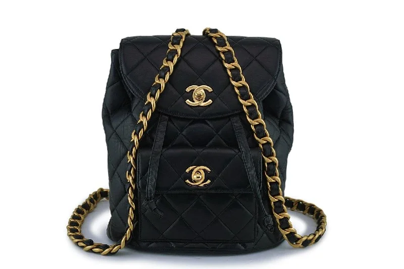 Chanel Vintage Black Lambskin Classic Quilted Backpack Bag 24k GHW