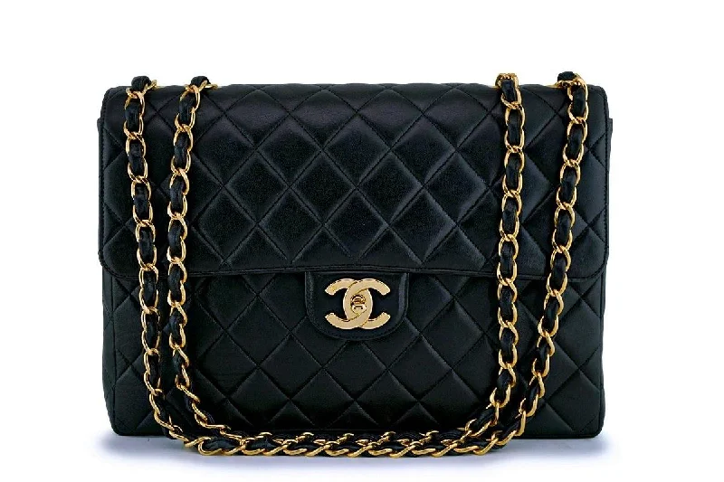 Chanel Vintage Black Lambskin Jumbo Classic Flap Bag 24k GHW