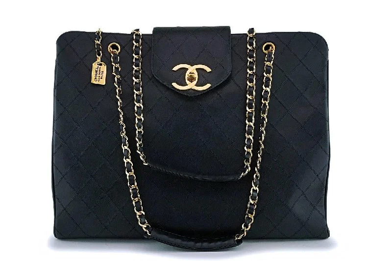 Chanel Vintage Black Weekender Supermodel XL Shopper Tote Bag 24k GHW