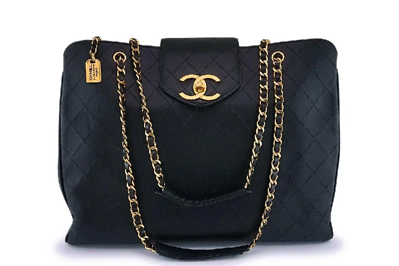 Chanel Vintage Black Weekender Supermodel XL Shopper Tote Bag 24k GHW