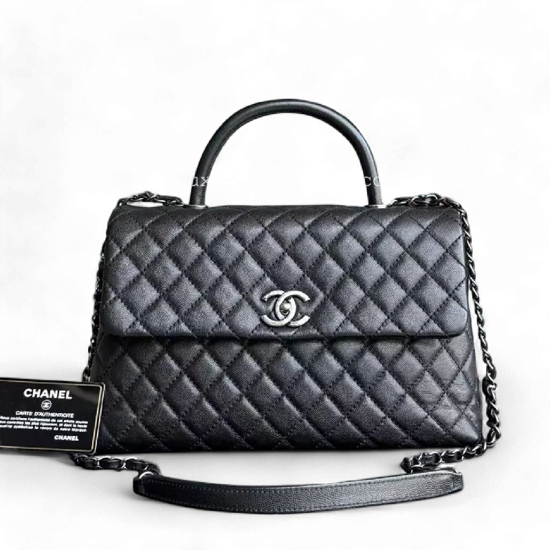 Chanel Coco Handle Caviar Large Quilted Black Silver Hardware Series 21