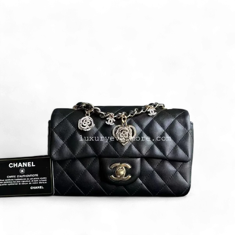 Chanel Classic Flap Mini - 20CM Rectangle Classic Flap Valentine Quilted Lambskin Black Golden Hardware Series 19