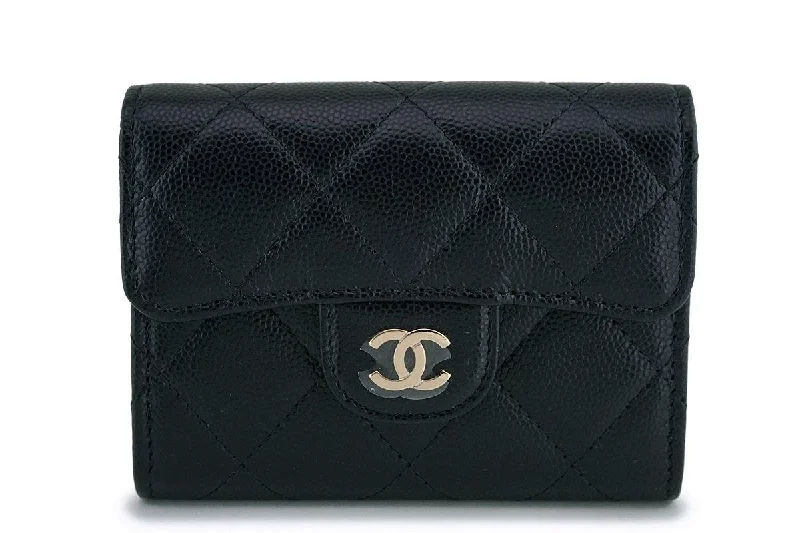 NIB 19B Chanel Black Caviar Classic XL Card Wallet Case GHW