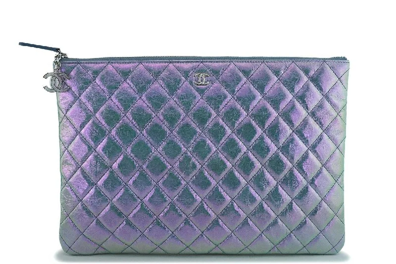 NIB 19S Chanel Blue-Violet Iridescent Large O Case CC Clutch Bag SHW