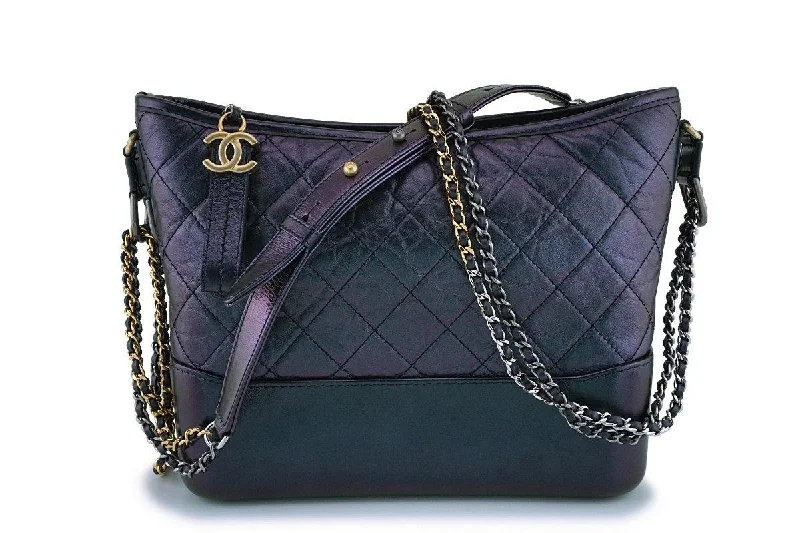 NIB 19S Chanel Iridescent Black Purple Medium Gabrielle Hobo Bag