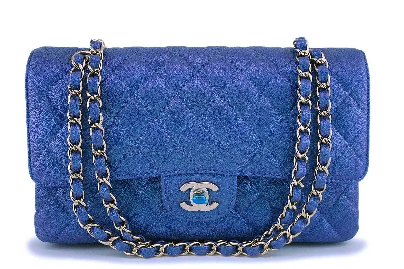 NIB 19S Chanel Iridescent Blue Caviar Medium Classic Double Flap Bag GHW