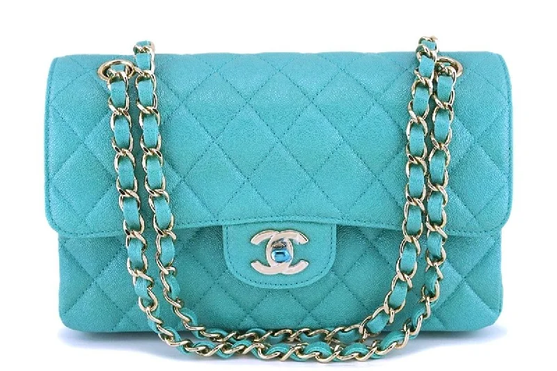 NIB 19S Chanel Iridescent Green Caviar Small Classic Double Flap Bag GHW