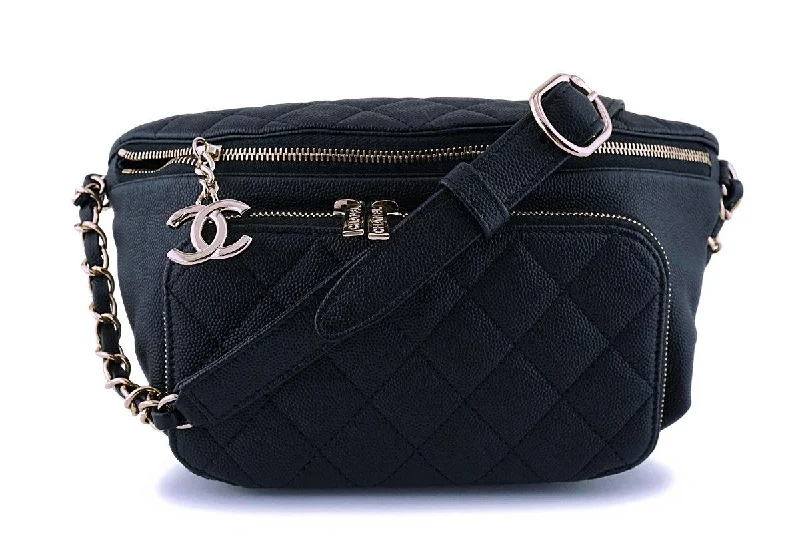 NIB Chanel Black Caviar Business Affinity Fanny Pack Waist Belt Bag GHW