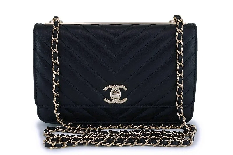 NIB Chanel Black Classic Trendy CC Wallet on Chain WOC Mini Flap Bag GHW