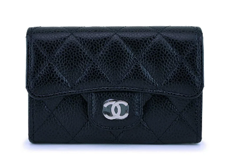 NIB Chanel Black Caviar Classic Card Holder Wallet Case SHW