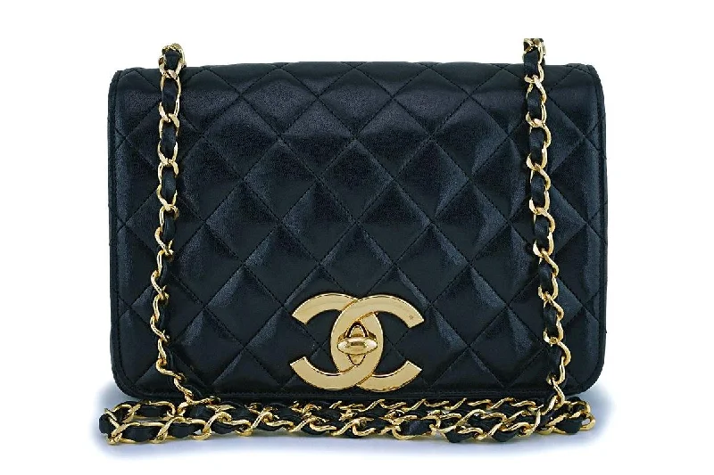 Rare Chanel Vintage Black Lambskin Big CC Small Classic Flap Bag 24k GHW