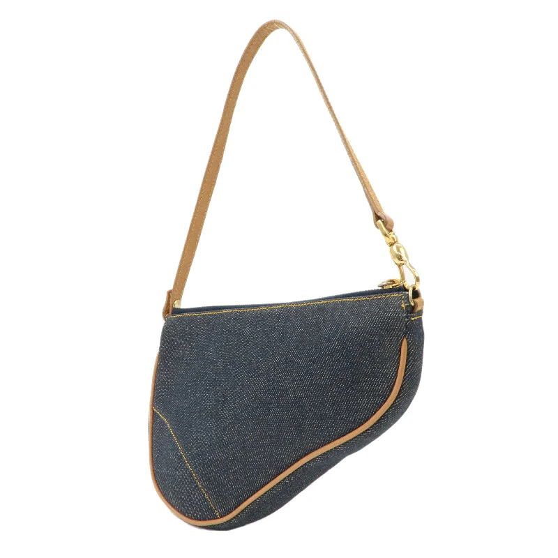 Christian Dior Denim Leather Saddle Bag Shoulder Bag Pouch Navy