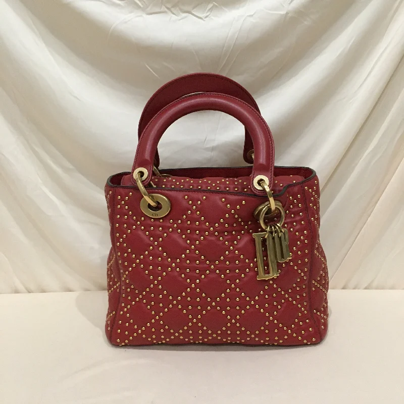 CHRISTIAN DIOR Dior Red Leather Stud Medium Lady Dior Tote Bag Sku# 76303