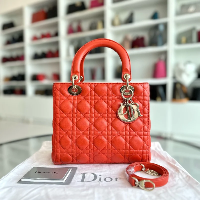 Lady Medium Lambskin Cannage Orange GHW