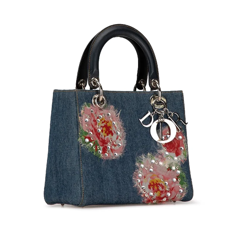 Dior Medium Denim Floral Embellished Lady Dior (9x1Q2j)